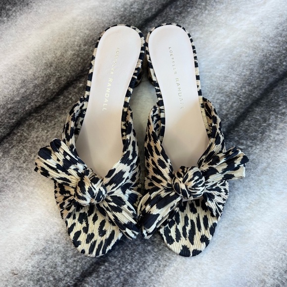 Loeffler Randall Emilia Pleated Knot Mule Leopard Heel Sandals